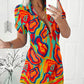 Multi Color Abstract Print Buttoned Shirt Dress