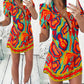 Multi Color Abstract Print Buttoned Shirt Dress