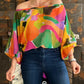 Off Shoulder Allover Print Lantern Sleeve Top