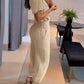 Bell Sleeve Ruched Top & High Waist Cuffed Pants Set