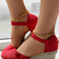 Braided Espadrille Knot Button Ankle Strap Wedge Sandals