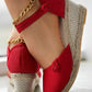 Braided Espadrille Knot Button Ankle Strap Wedge Sandals