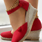 Braided Espadrille Knot Button Ankle Strap Wedge Sandals