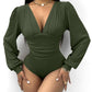 Deep V Neck Ruched Ribbed Bodysuit