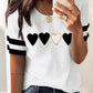 Ribbed Heart Print Colorblock Short Sleeve Top
