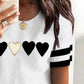 Ribbed Heart Print Colorblock Short Sleeve Top