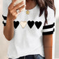 Ribbed Heart Print Colorblock Short Sleeve Top