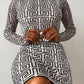 Geometric Print Long Sleeve Bodycon Dress