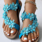 Floral Pattern Toe Ring Slingback Beach Sandals