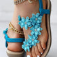 Floral Pattern Toe Ring Slingback Beach Sandals