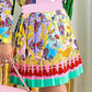 Scarf Print Button Design Top & Pleated Skirt Set