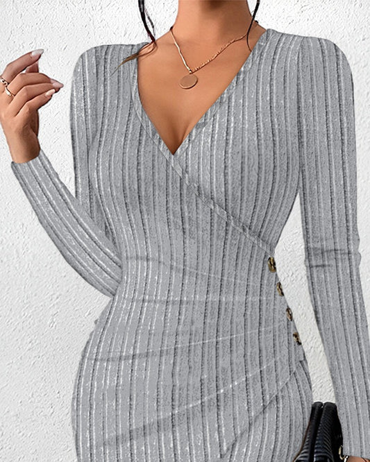 Plunge Ruched Asymmetrical Wrap Bodycon Dress