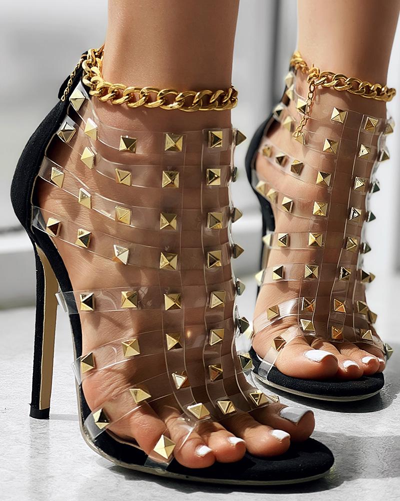 Studded Clear Strap Stiletto Heels