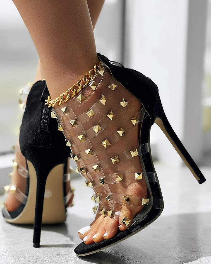 Studded Clear Strap Stiletto Heels