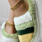 Colorblock Platform Fluffy Winter Thermal Slippers