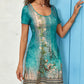 Floral Tribal Print Round Neck Casual Dress