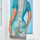 Floral Tribal Print Round Neck Casual Dress