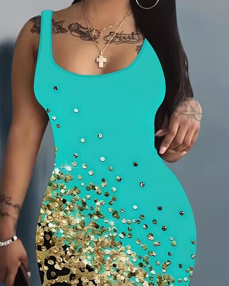 Contrast Leopard U Neck Sleeveless Bodycon Dress