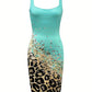 Contrast Leopard U Neck Sleeveless Bodycon Dress