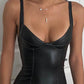 Thin Strap Bustier Pu Leather Dress