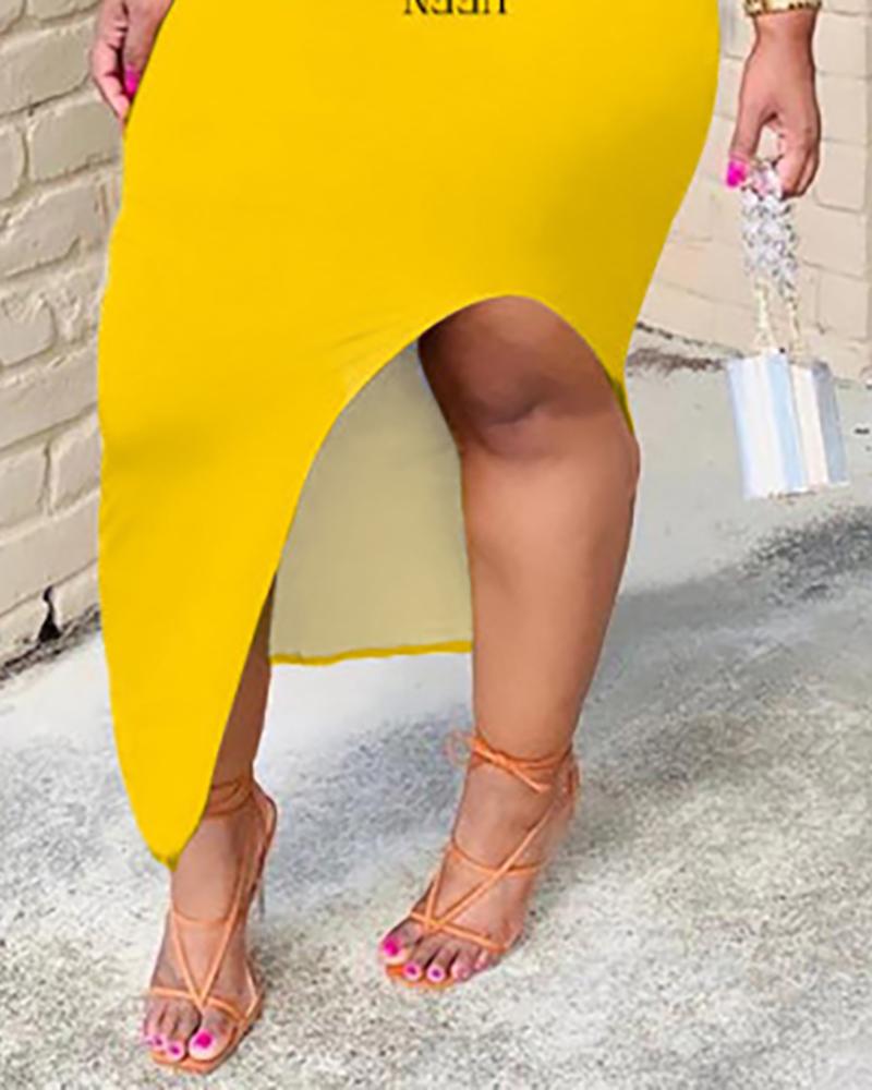 Letter Poker Print Slit Casual Tank Dress