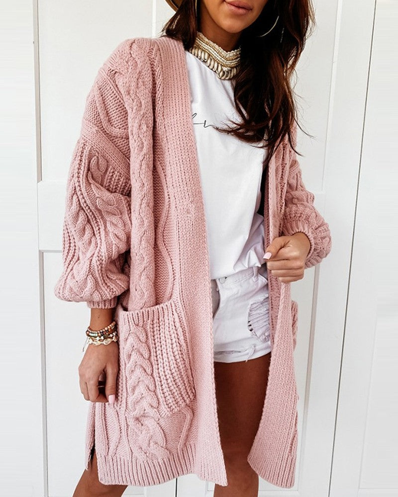 Long Sleeve Pocket Design Knit Cardigan
