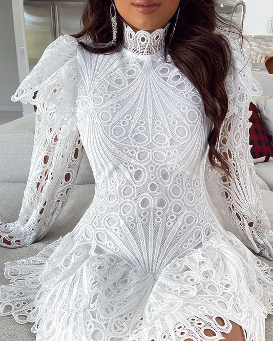 Eyelet Embroidery Bell Sleeve Lace Dress