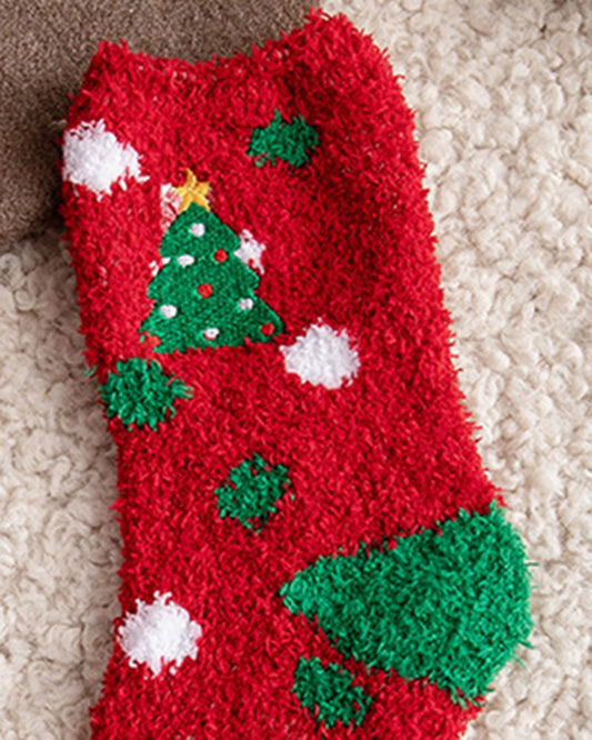 1Pair Christmas Santa Colorblcok Fuzzy Thermal Socks