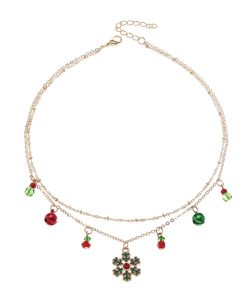 1pc Christmas Jingle Bell Snowflake Layered Necklace