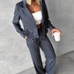 Long Sleeve Buttoned Hooded Blazer Coat & Pants Set