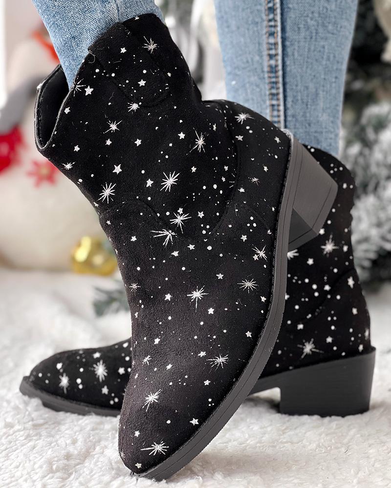 Star Chunky Heel Ankle Boots