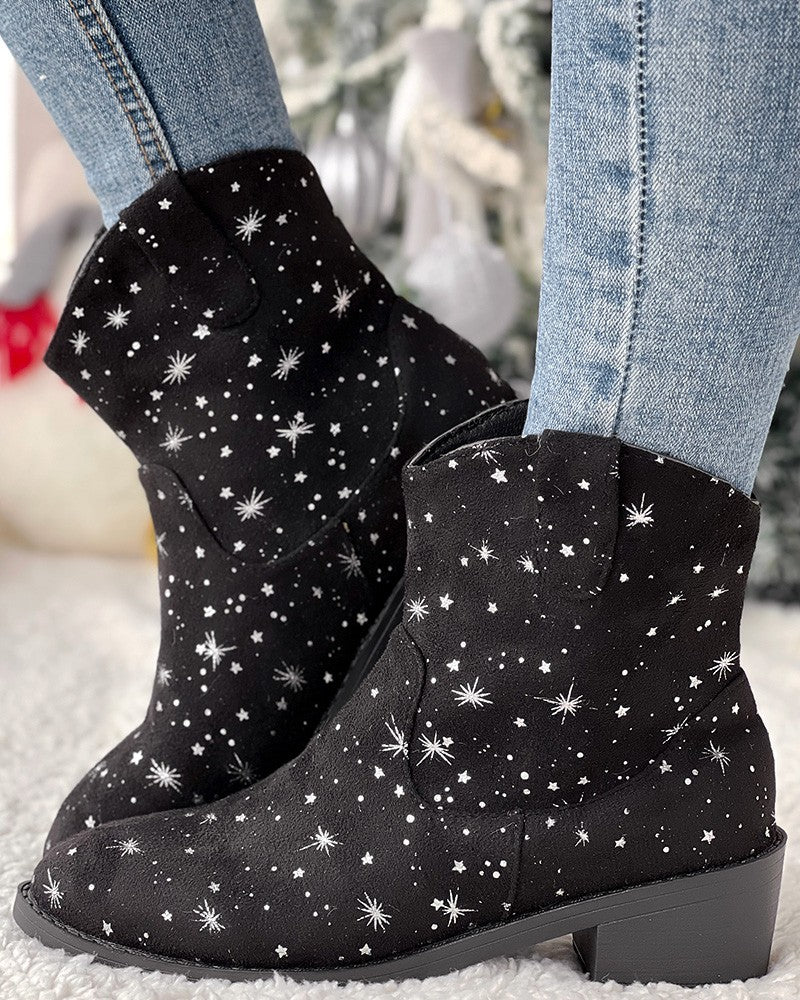 Star Chunky Heel Ankle Boots