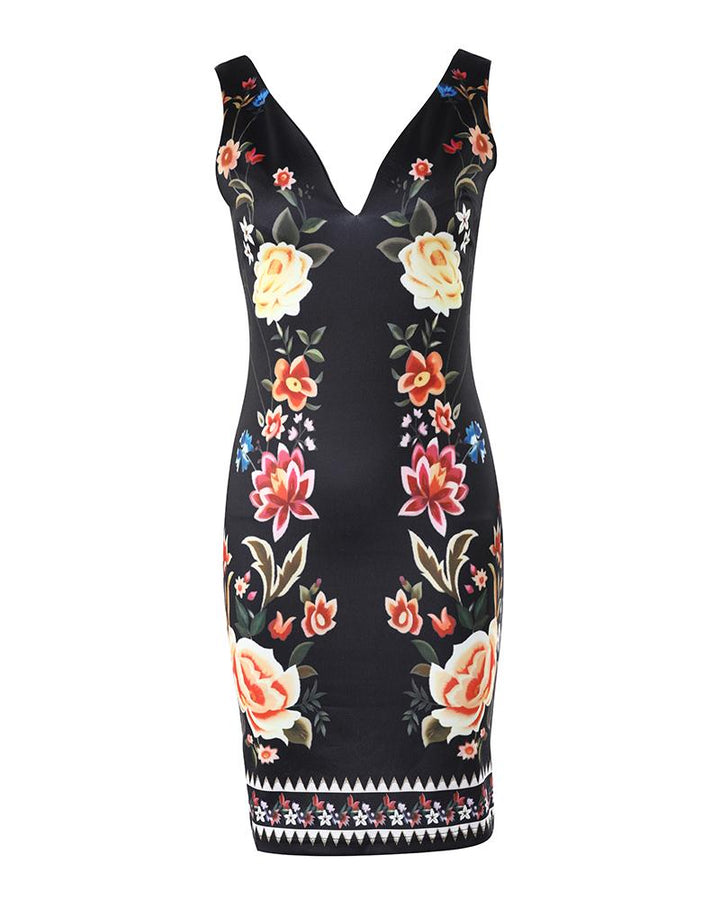 Floral Print Sleeveless Bodycon Dress