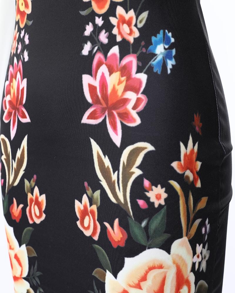 Floral Print Sleeveless Bodycon Dress