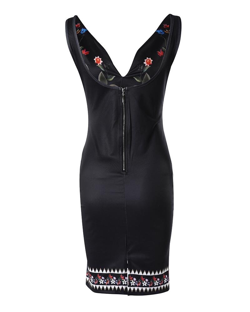 Floral Print Sleeveless Bodycon Dress