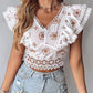 Floral Embroidery Lace Patch Ruffles Top
