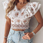 Floral Embroidery Lace Patch Ruffles Top