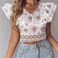 Floral Embroidery Lace Patch Ruffles Top