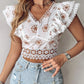 Floral Embroidery Lace Patch Ruffles Top