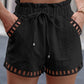 Hollow Out Drawstring Belted Shorts