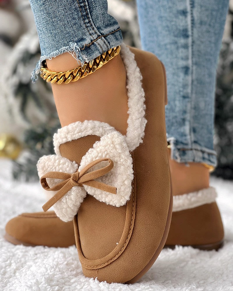 Bowknot Slip On Lined Winter Warm Loafers