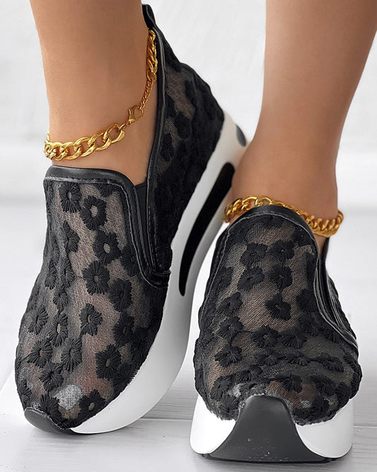 Floral Embroidery Slip on Muffin Sneakers
