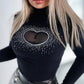 Rhinestone Heart Pattern Long Sleeve Top