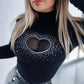 Rhinestone Heart Pattern Long Sleeve Top