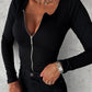 Round Neck Zipper Design Long Sleeve Top