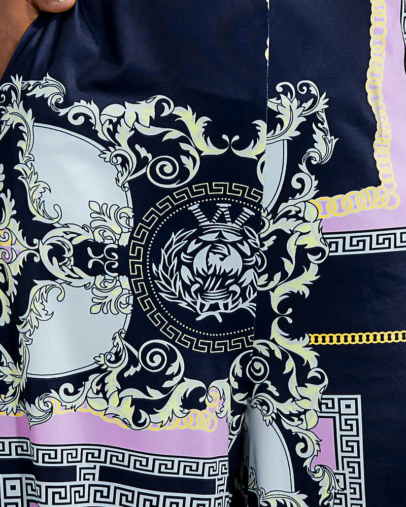 Plus Size Baroque Scarf Print Wide Leg Jumpsuit