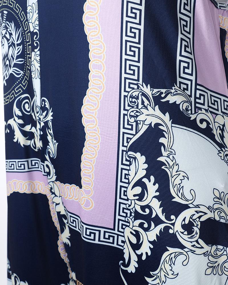 Plus Size Baroque Scarf Print Wide Leg Jumpsuit