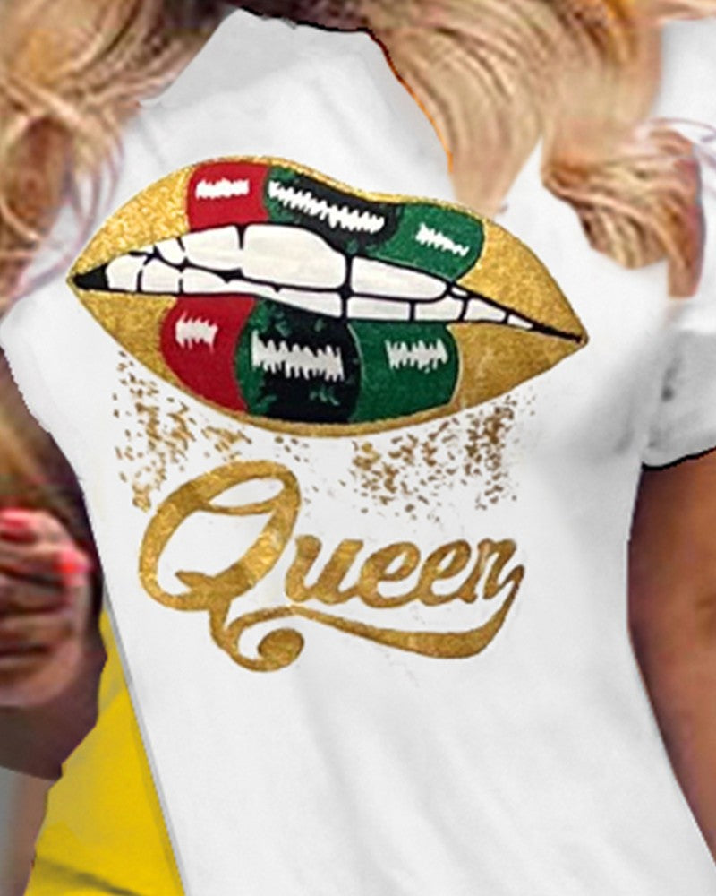 Lip Queen Letter Print Wrap Casual Dress