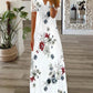 Floral Print Short Sleeve Lace Patch Maxi Dress