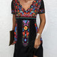 Tribal Print Scallop Trim V Neck Casual Dress